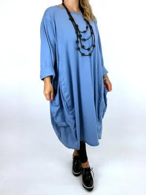 Made in Italy Lagenlook Martha Pocket Tunic in Denim Blue.Code 9904