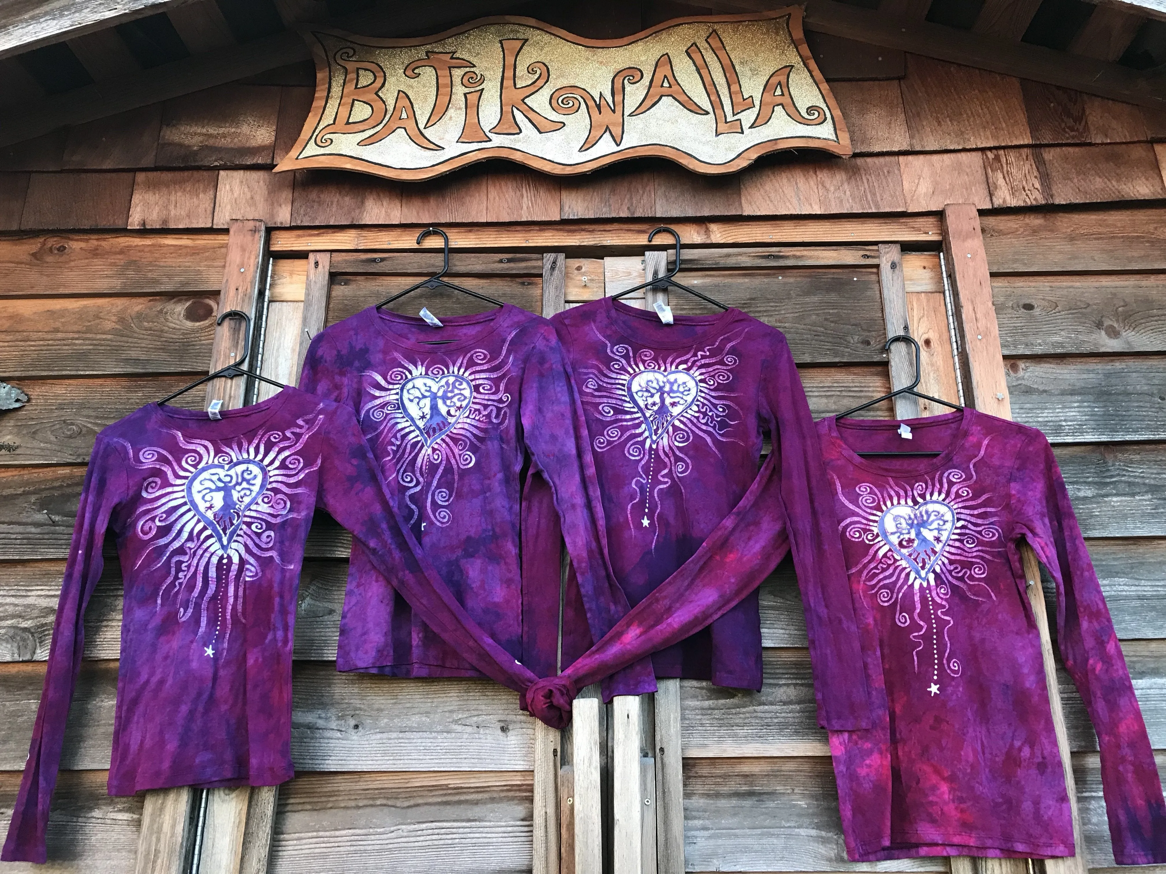 Magenta Tree Heart Long Sleeve Batik Tee