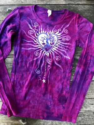 Magenta Tree Heart Long Sleeve Batik Tee