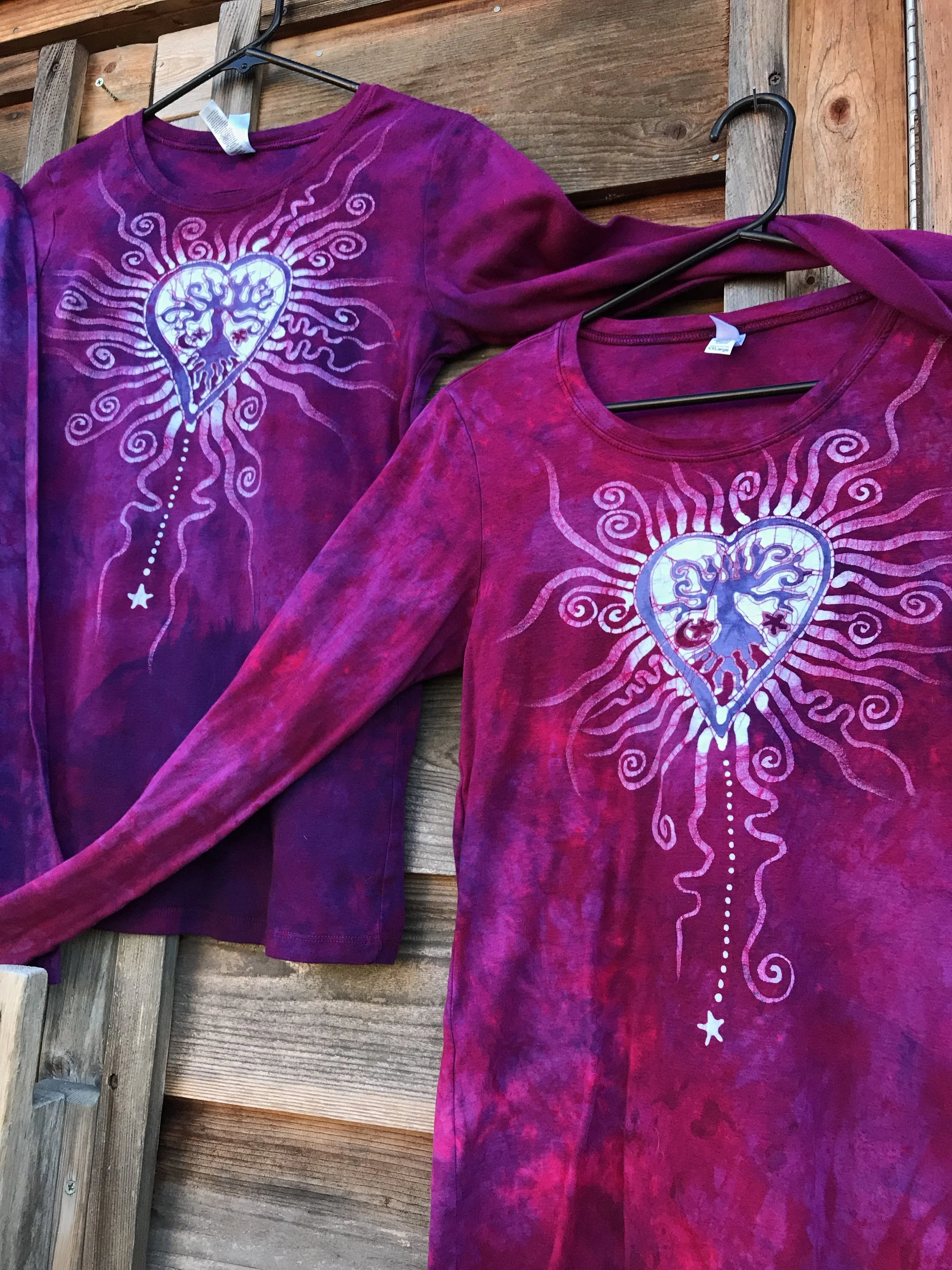 Magenta Tree Heart Long Sleeve Batik Tee