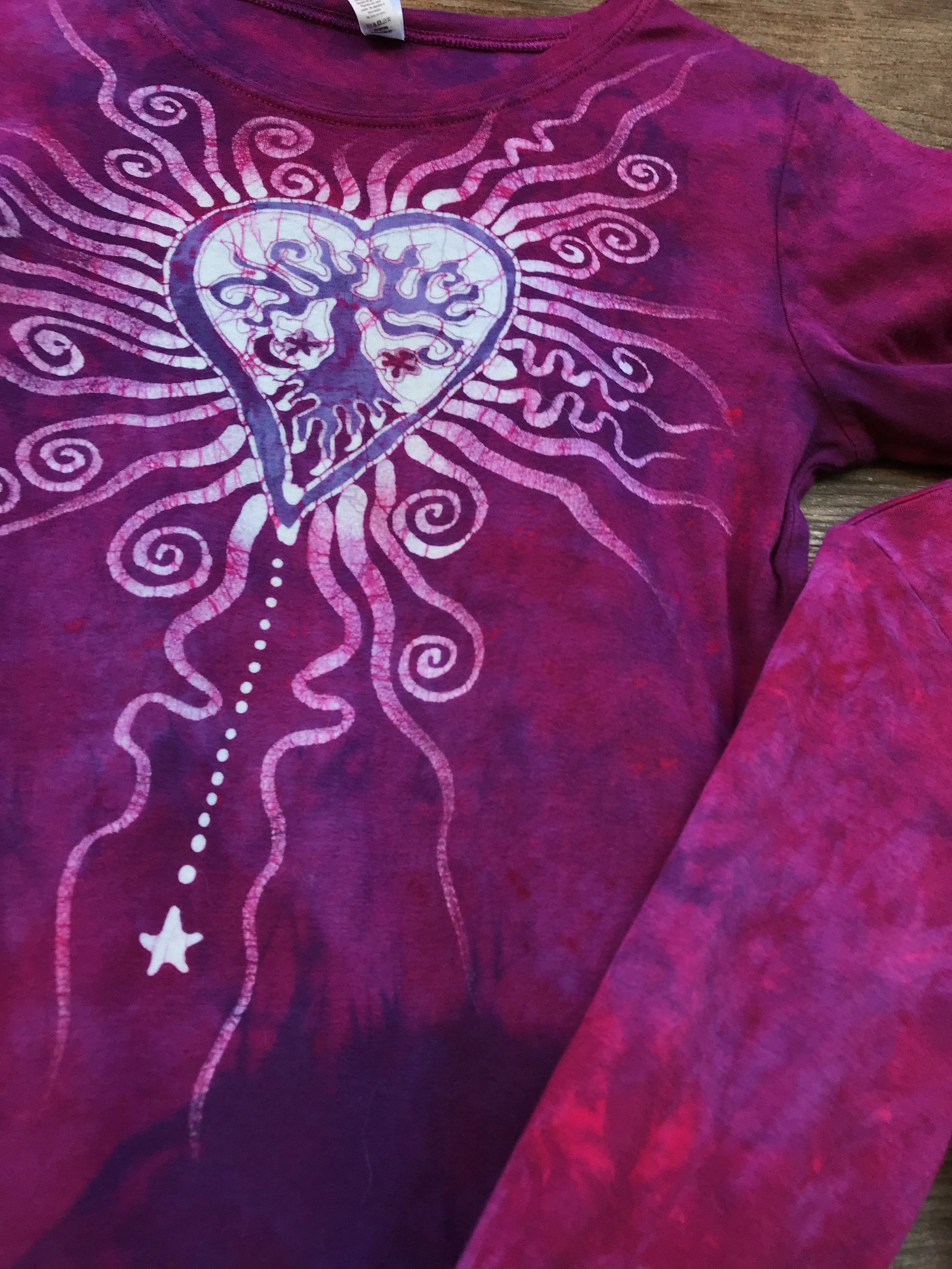 Magenta Tree Heart Long Sleeve Batik Tee