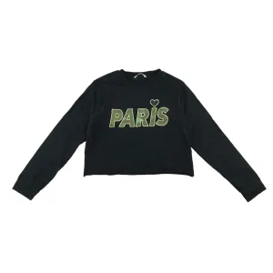 M&S t-shirt 10-11 years black long sleeve cropped camo Paris text cotton