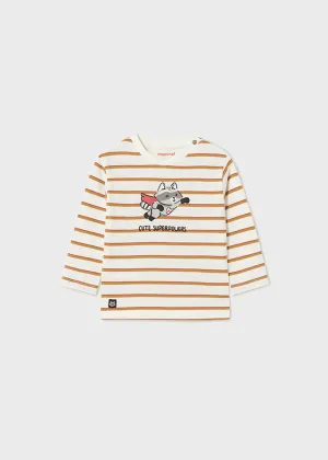 Mayoral 2028 041 - Tan Long Sleeve Stripe T-Shirt