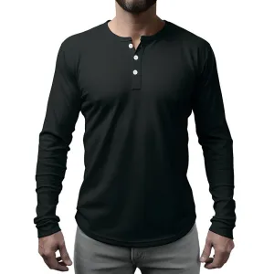 Men Crewneck Buttons Long Sleeves T-Shirt