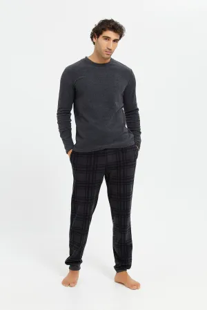 Men Grey Fleece Lounge Set (2 Piece)