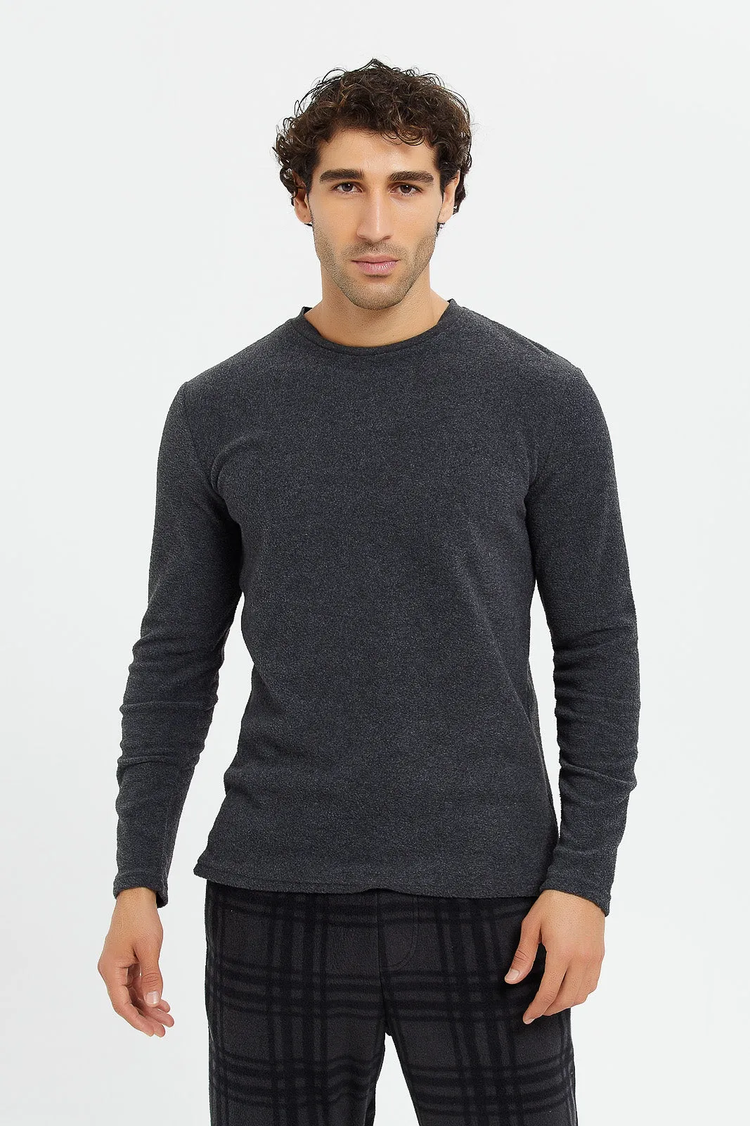 Men Grey Fleece Lounge Set (2 Piece)