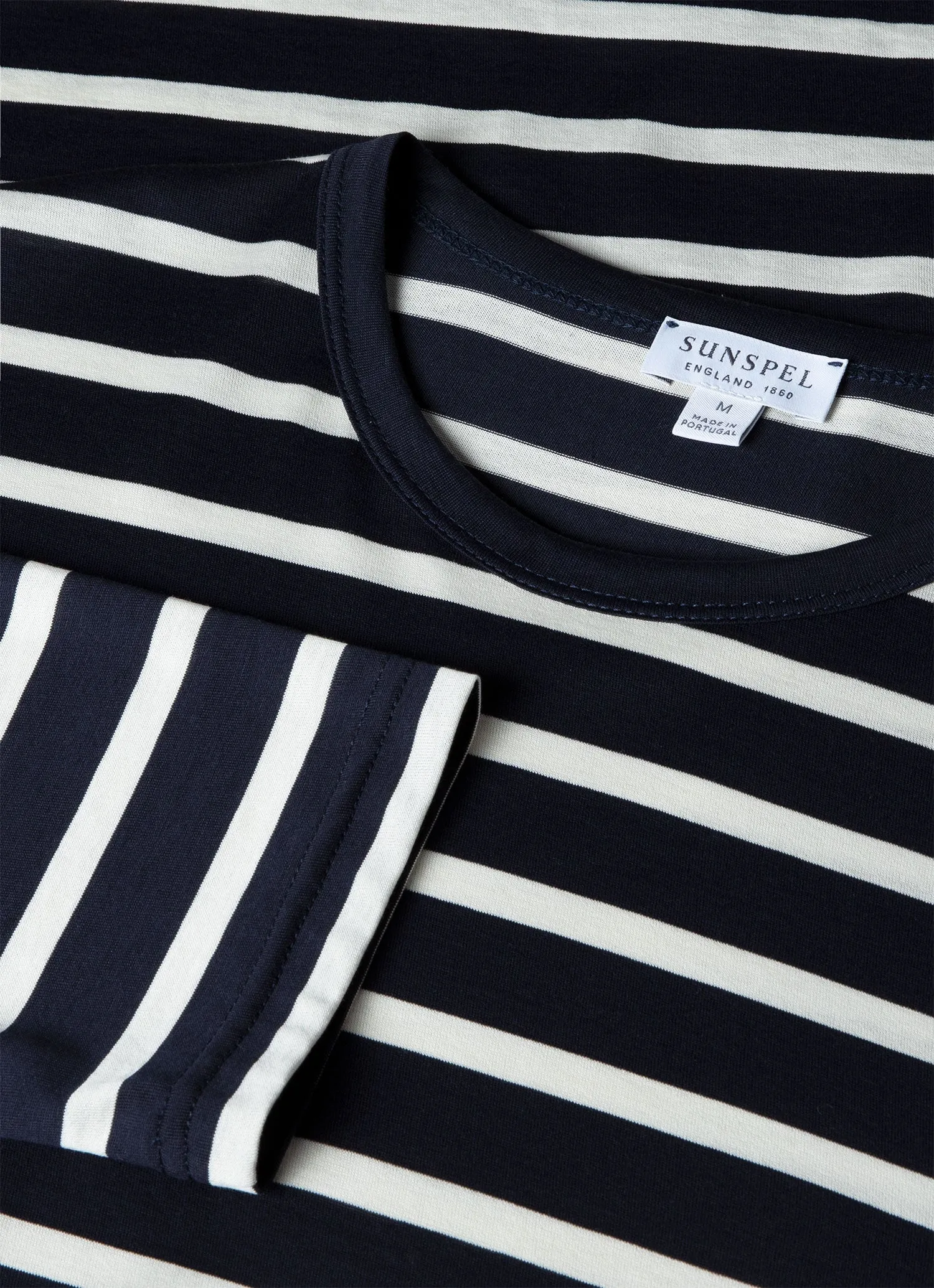 Men's Long Sleeve Classic T-shirt in Navy/Ecru Breton Stripe