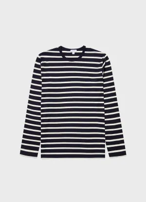 Men's Long Sleeve Classic T-shirt in Navy/Ecru Breton Stripe