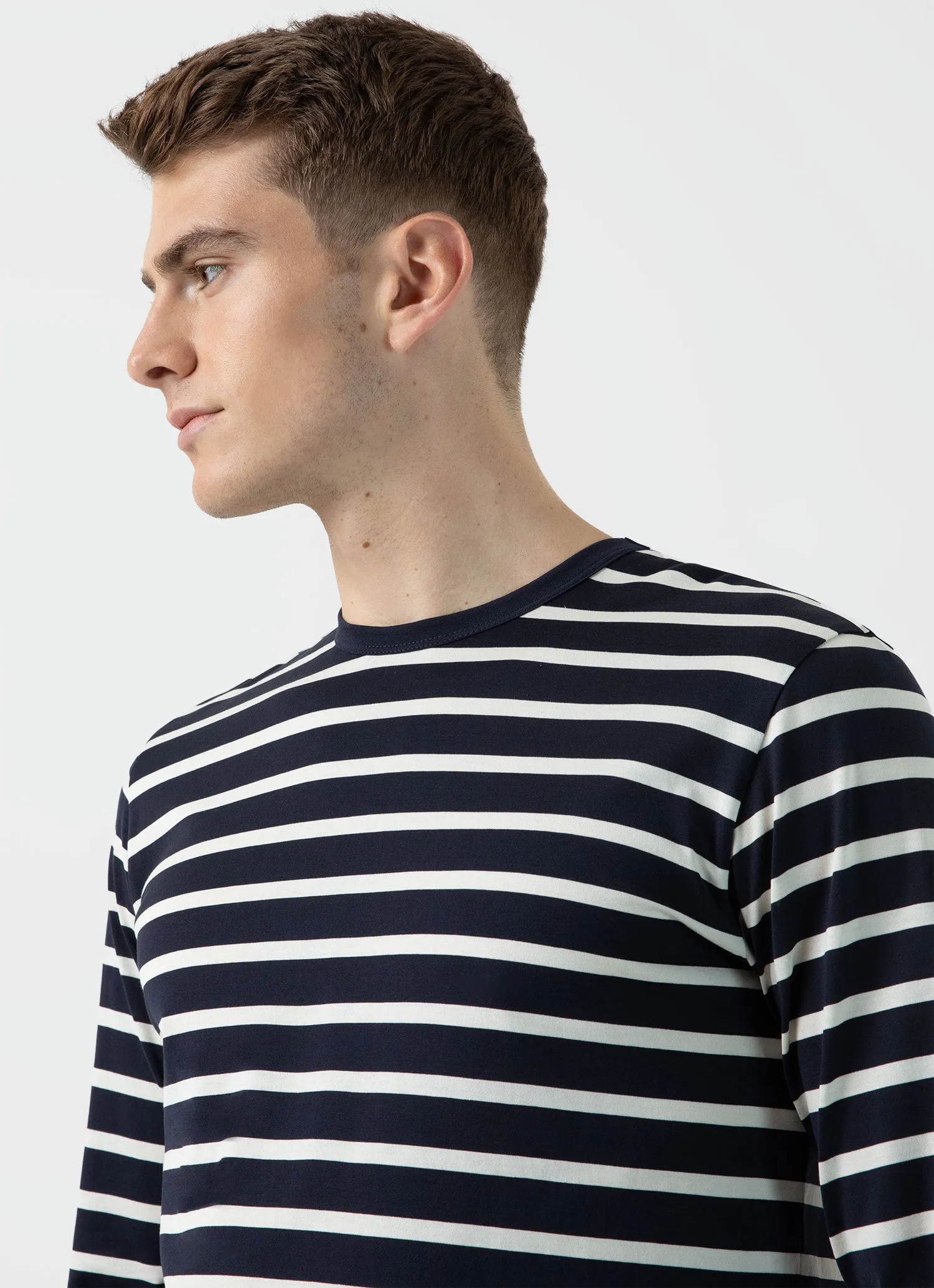 Men's Long Sleeve Classic T-shirt in Navy/Ecru Breton Stripe