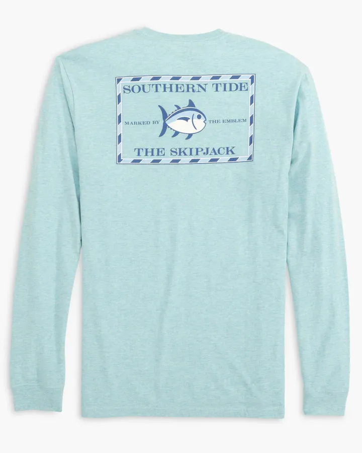 MENS LONG SLEEVE HEATHERED ORIGINAL SKIPJACK TEE - WAKE BLUE