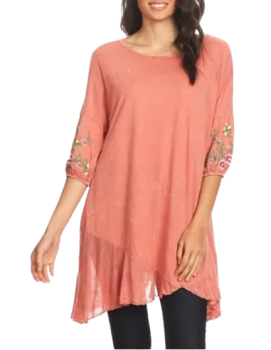 Mineral Embroidered Sleeve Tunic - Mauve/Blush