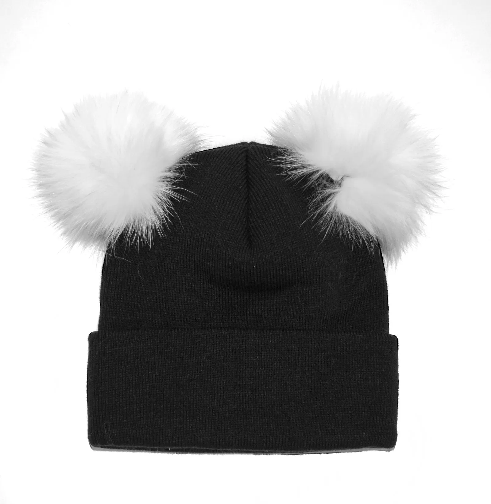 Mitchie's Matchings | Knitted Hat with Mickey Mouse Fox Fur Poms | Women's