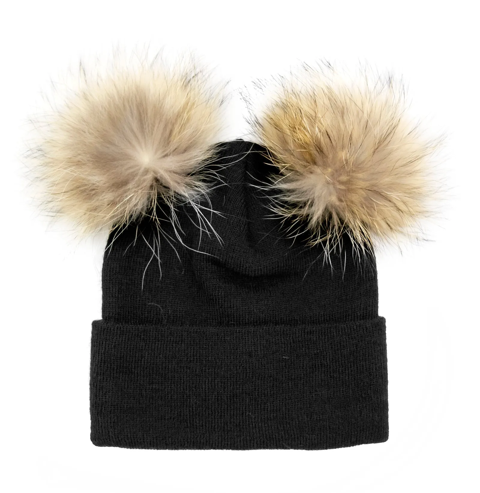 Mitchie's Matchings | Knitted Hat with Mickey Mouse Fox Fur Poms | Women's