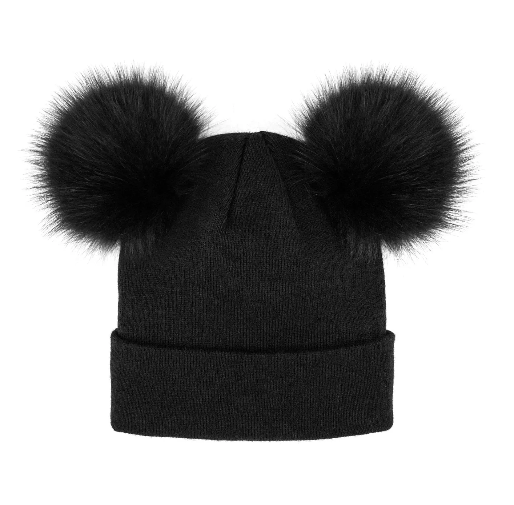 Mitchie's Matchings | Knitted Hat with Mickey Mouse Fox Fur Poms | Women's