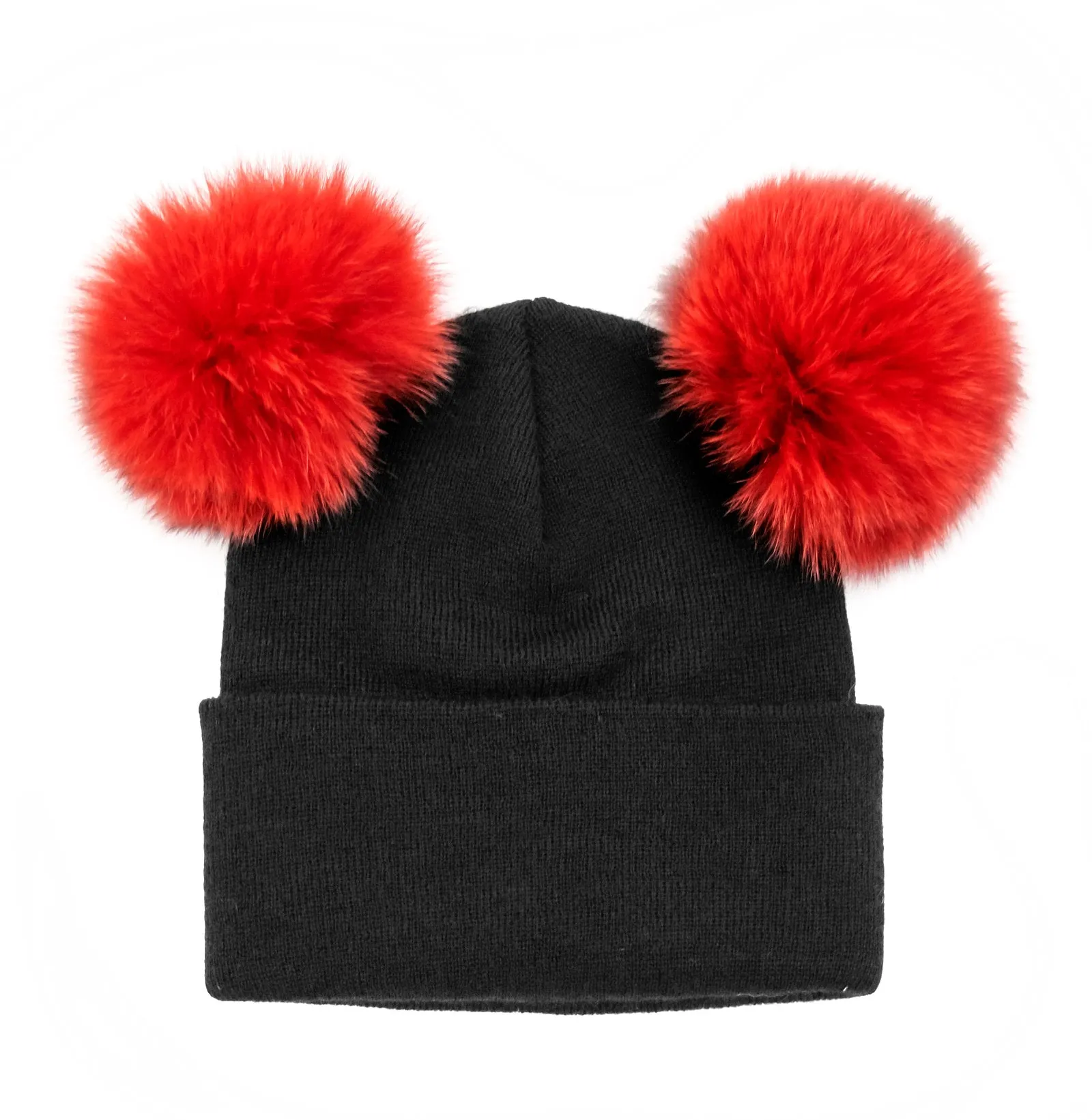 Mitchie's Matchings | Knitted Hat with Mickey Mouse Fox Fur Poms | Women's