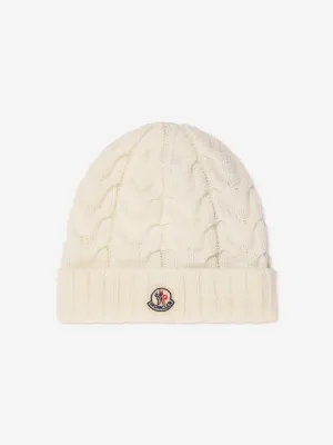 Moncler Enfant Boys Cable Knit Wool Beanie in White