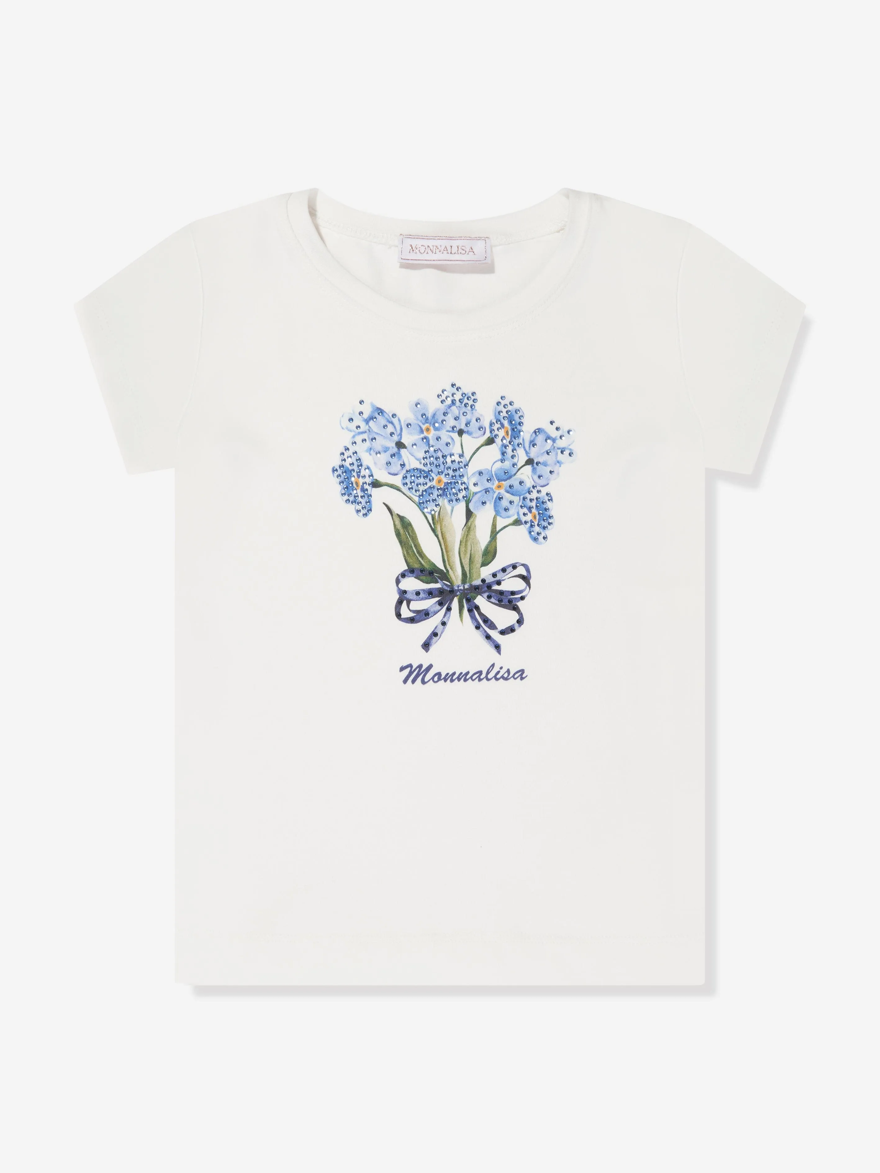 Monnalisa Girls Long Sleeve Bouquet T-Shirt in Ivory