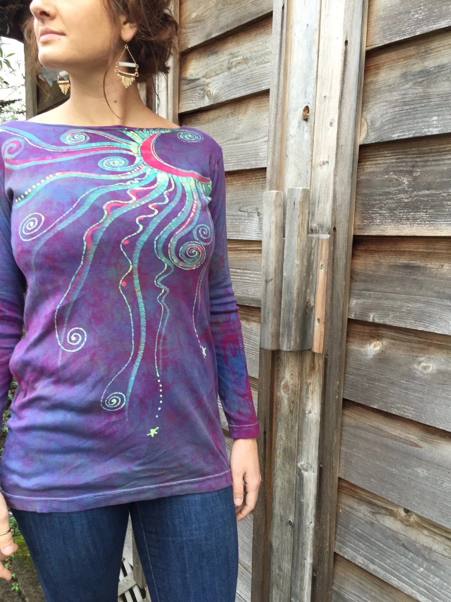 Moon Star Sunrise Long Sleeve Batik Tunic Top