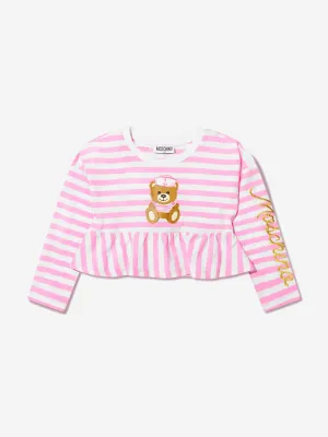 Moschino Girls Striped Long Sleeve T-Shirt in Pink