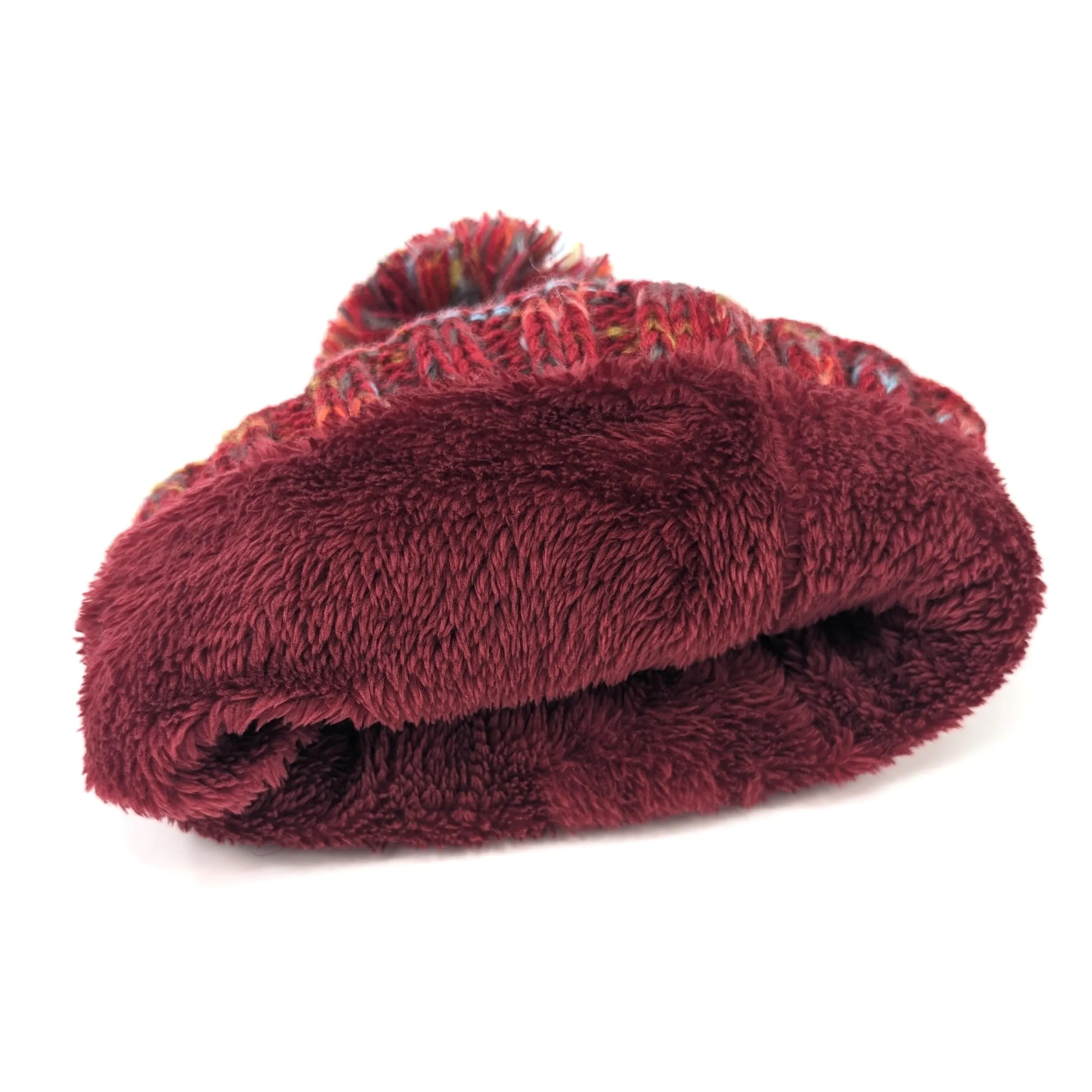 Mottled Cable Knit Bobble Hat - Red