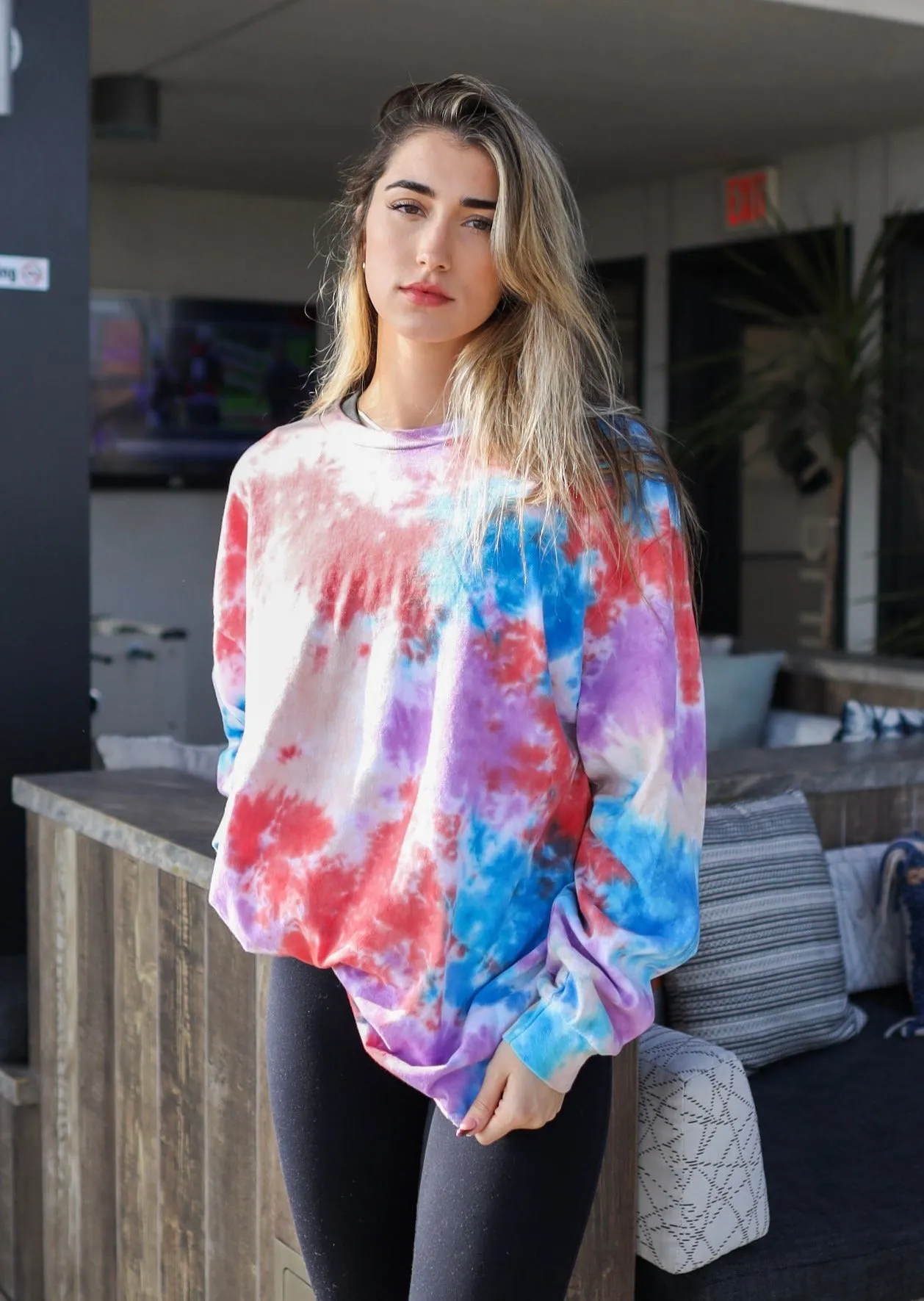 Multicolor Blotchy Tie Dye Long Sleeve T-Shirt 1