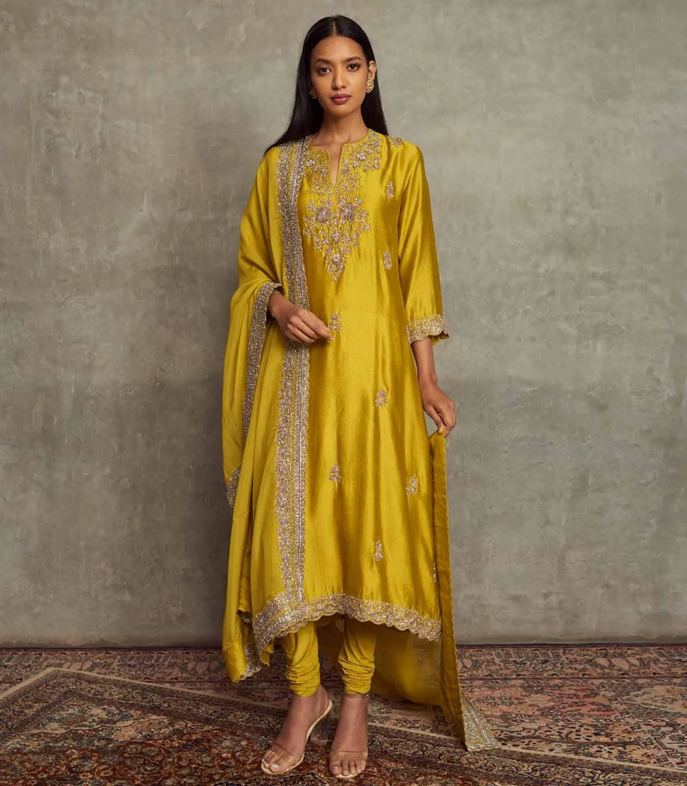 Mustard Embroidered Long Tunic Set