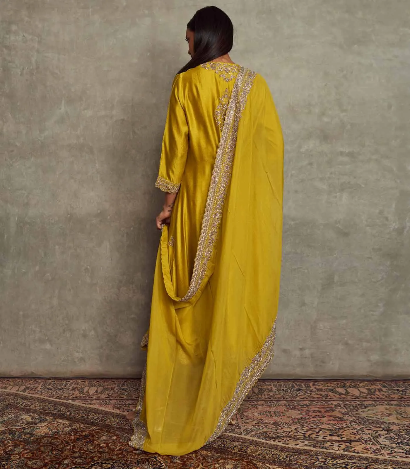 Mustard Embroidered Long Tunic Set