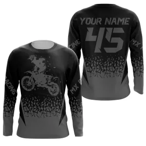 MX Racing 3D Long Sleeve Personalized Name Number Motocross Grey Dirt Bike Riders Off-Road Motorcycle