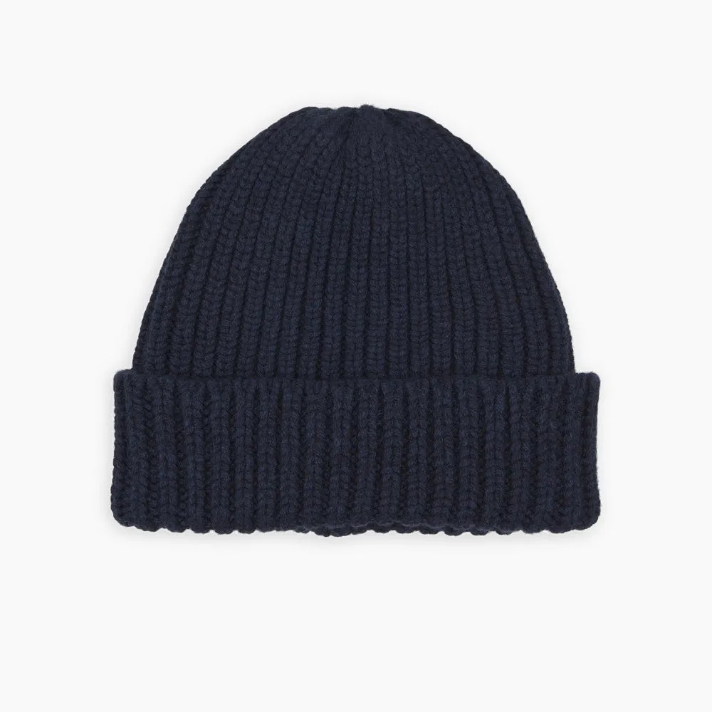 Navy Ribbed Cashmere Hat