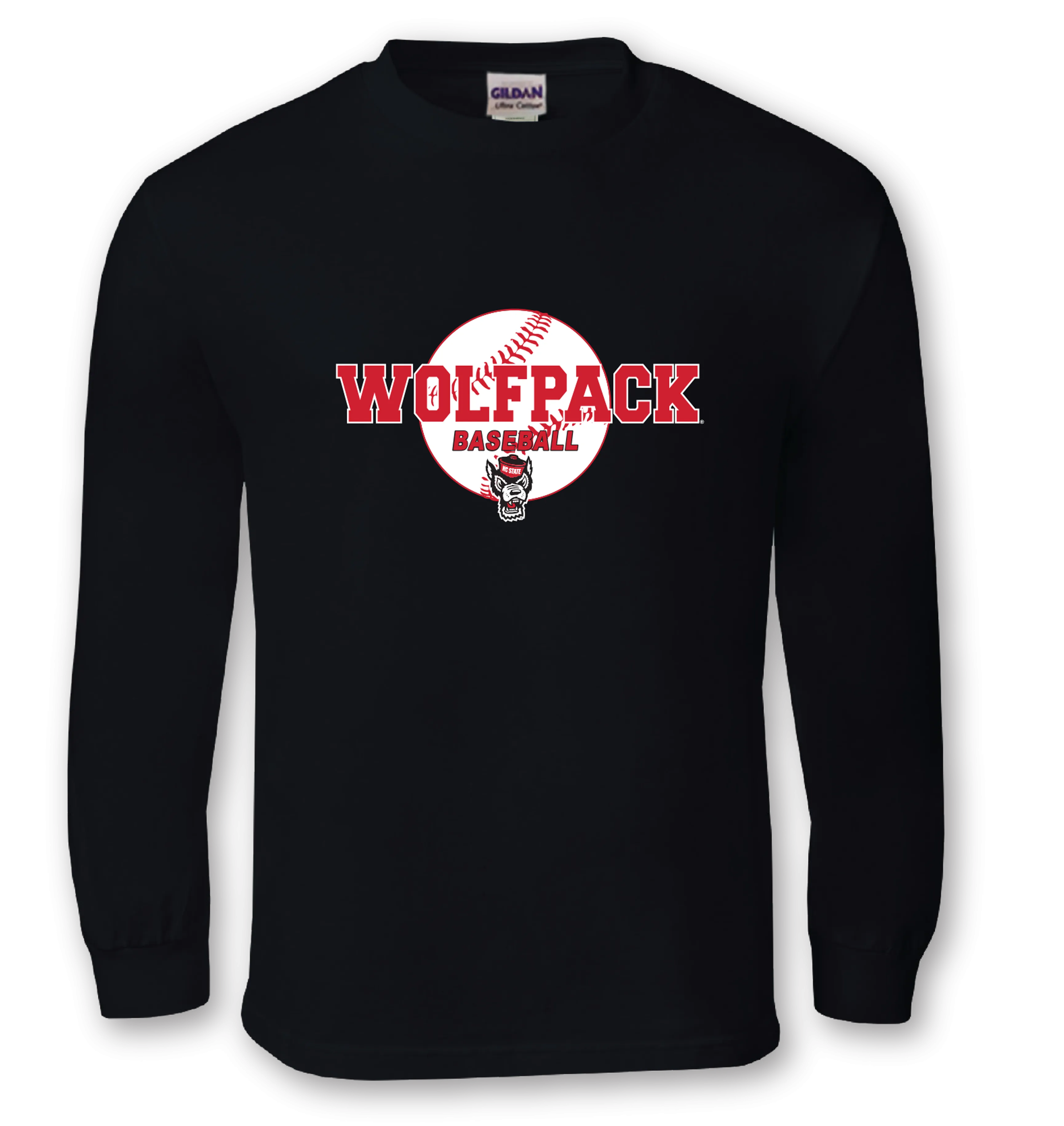 NC State Wolfpack Wolfhead Baseball Black Long Sleeve T-Shirt