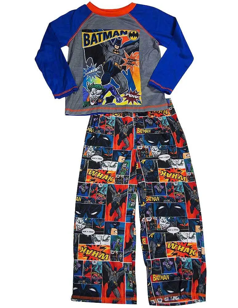 New Boys Batman Long Sleeve 2 Piece Flame Resistant Pajamas Set Sizes 4-10, 37792