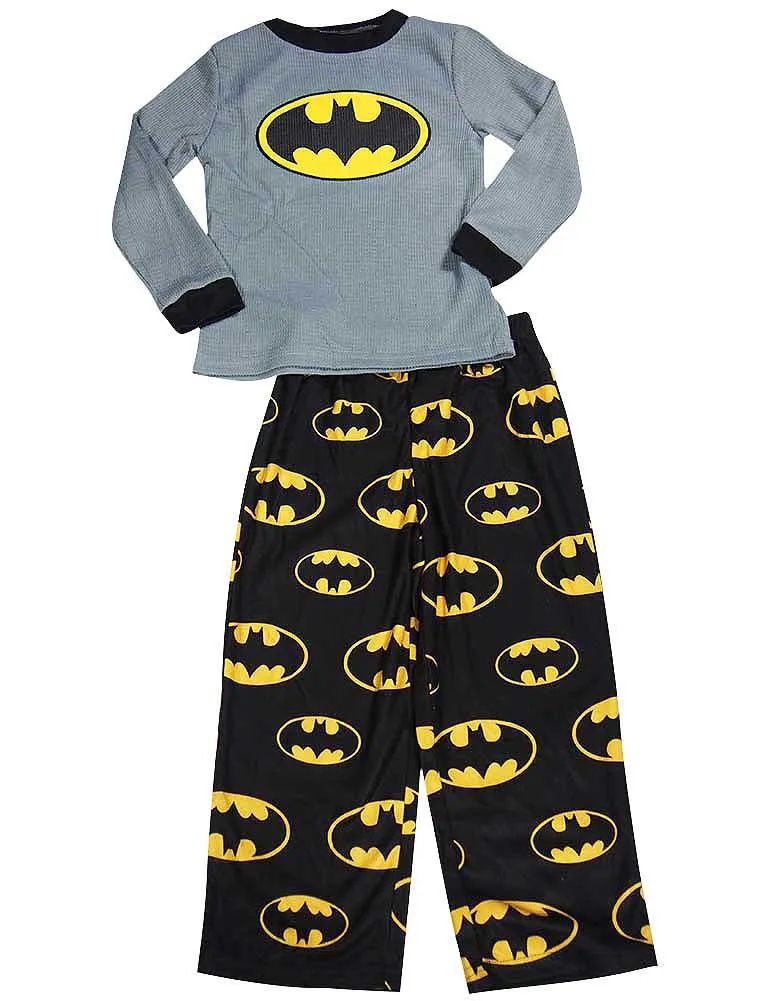 New Boys Batman Long Sleeve 2 Piece Flame Resistant Pajamas Set Sizes 4-10, 37792