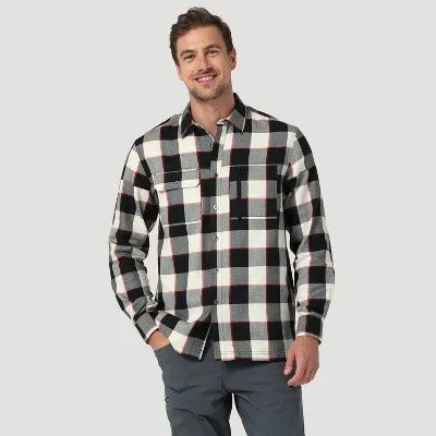 New - Wrangler Men's Button Up Flannel Shirt Basic Front Flap Pocket Zipper