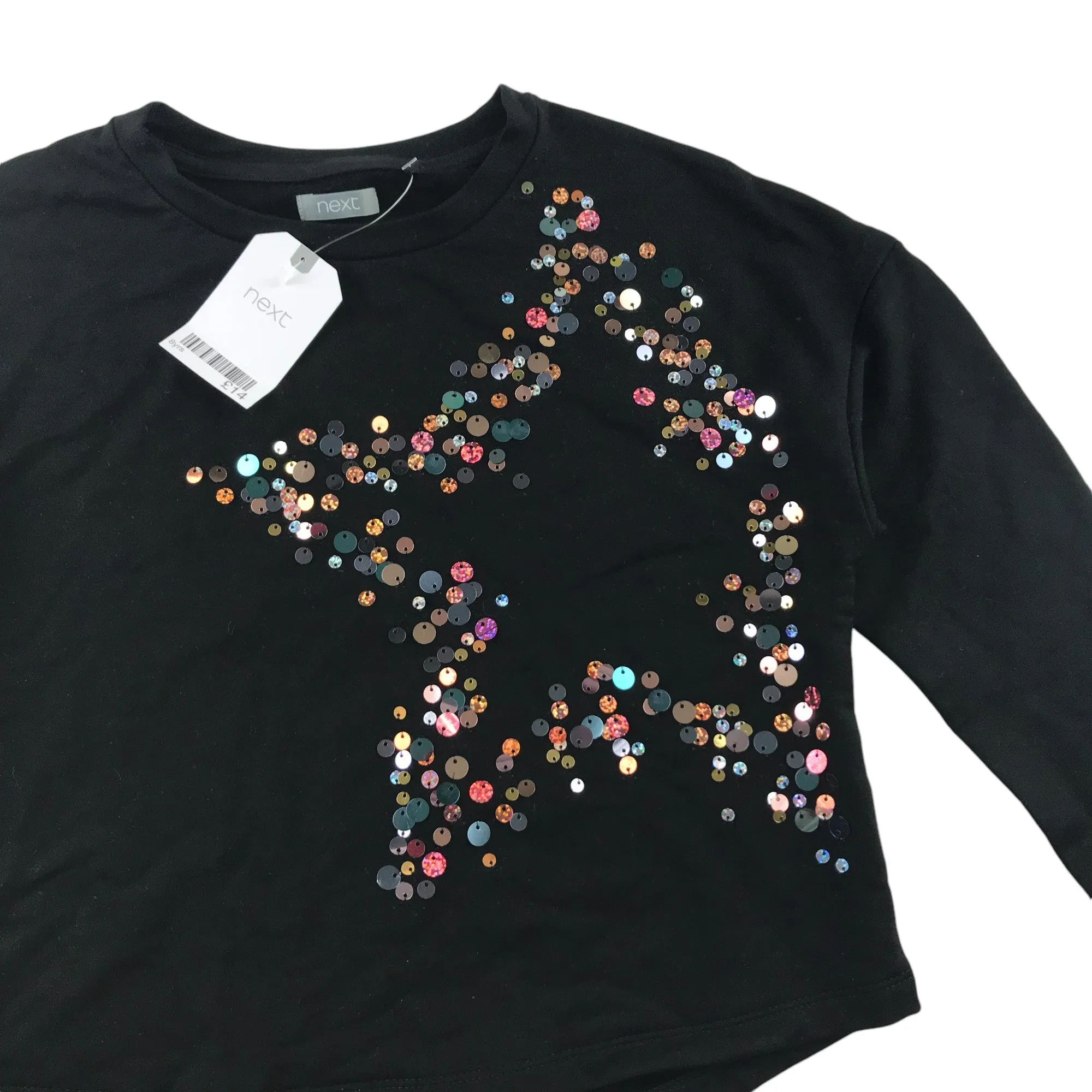 Next t-shirt 7-8 years black sequins star slightly cropped long sleeve