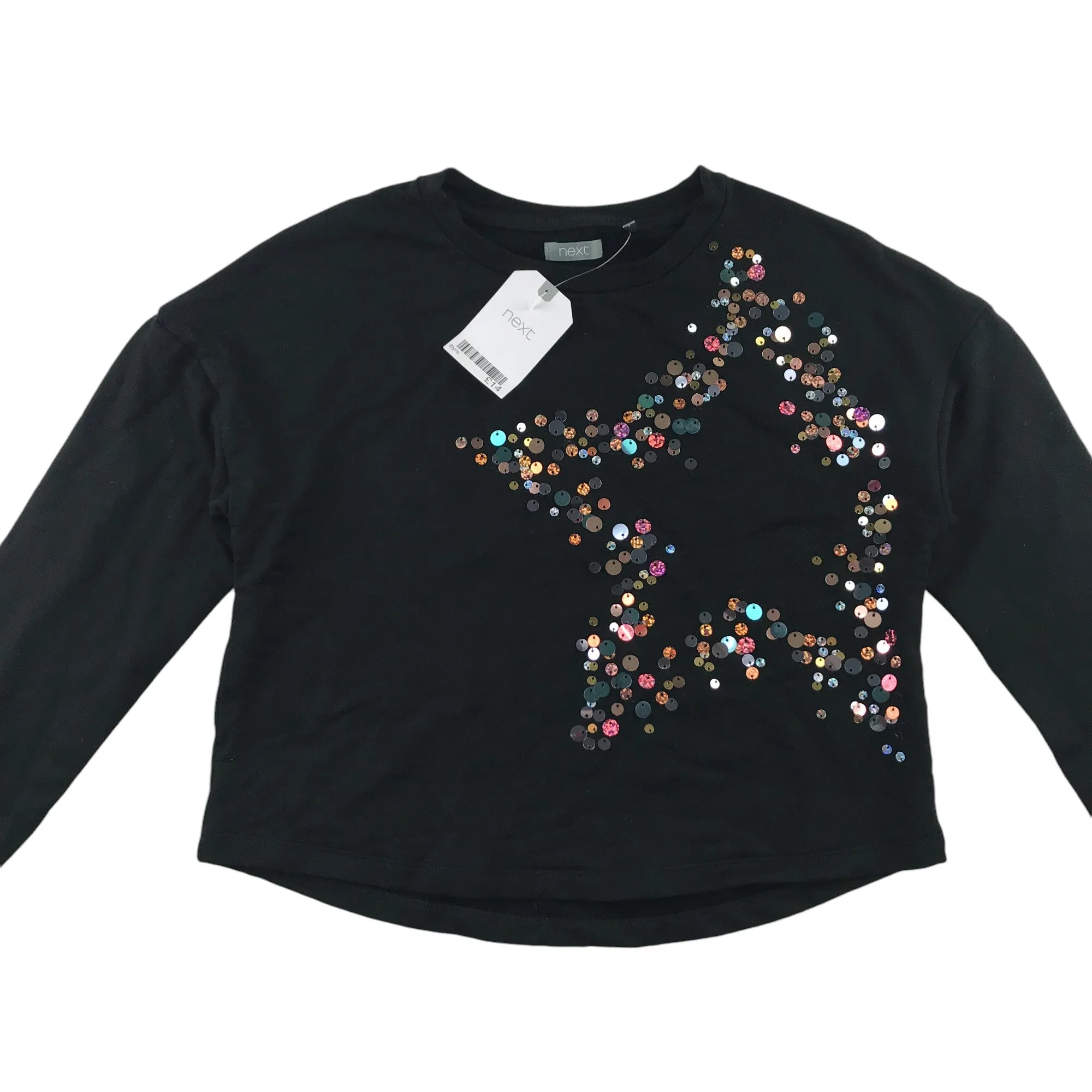 Next t-shirt 7-8 years black sequins star slightly cropped long sleeve