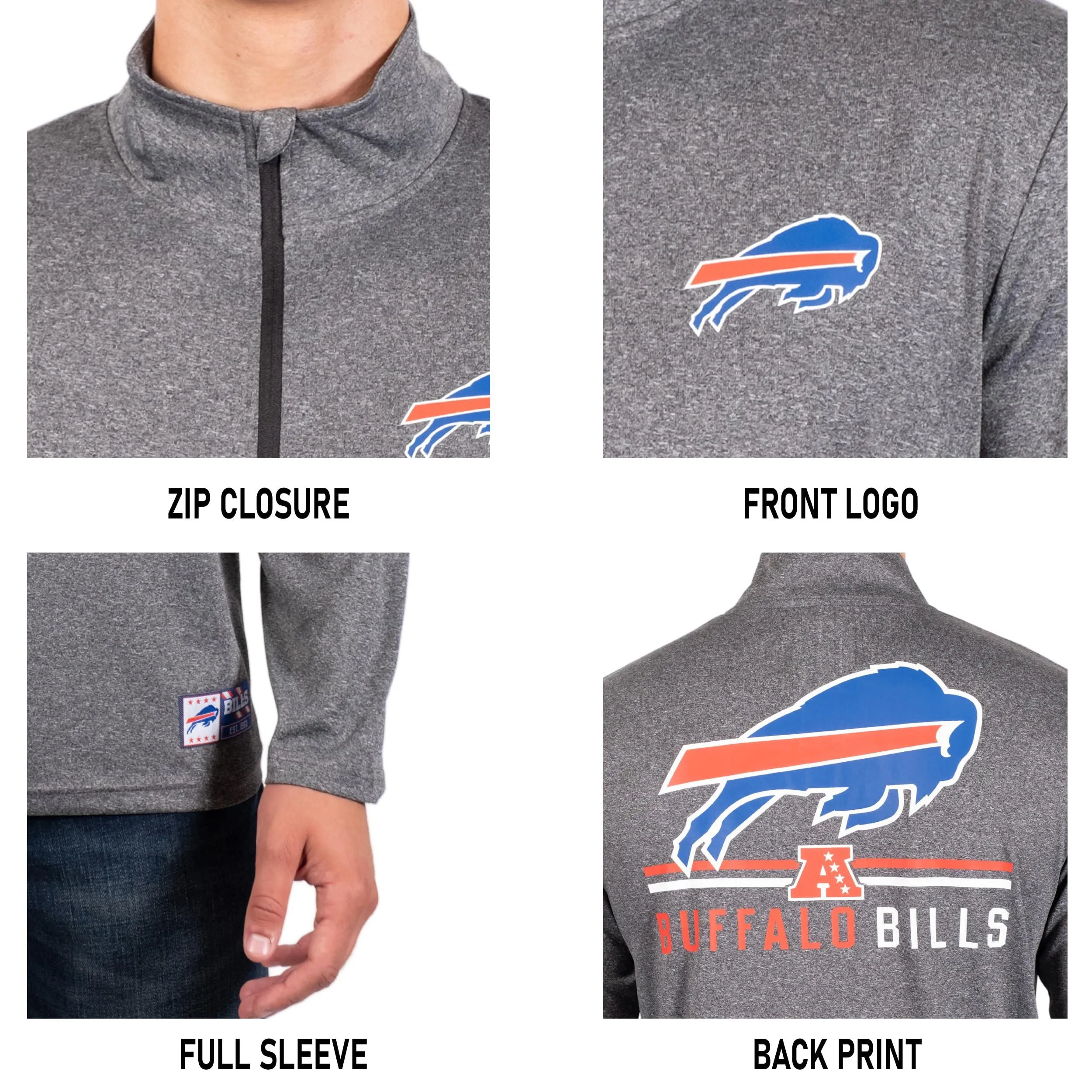 NFL Official Adults Super Soft Quarter Zip Long Sleeve T-Shirt - Unisex|Buffalo Bills