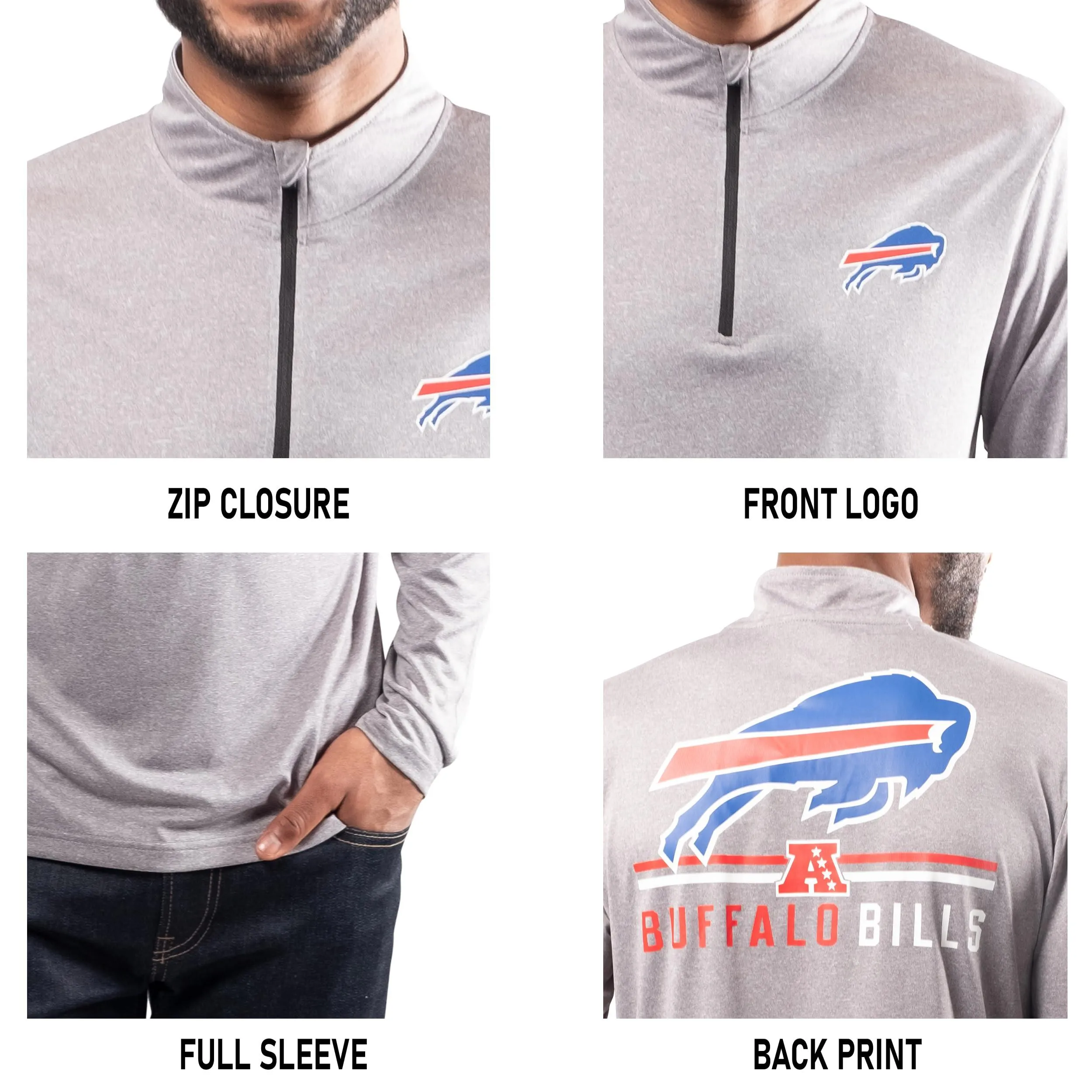 NFL Official Adults Super Soft Quarter Zip Long Sleeve T-Shirt - Unisex|Buffalo Bills