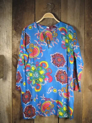 Nusantara Cotton Tunic Santorini Blue Floral