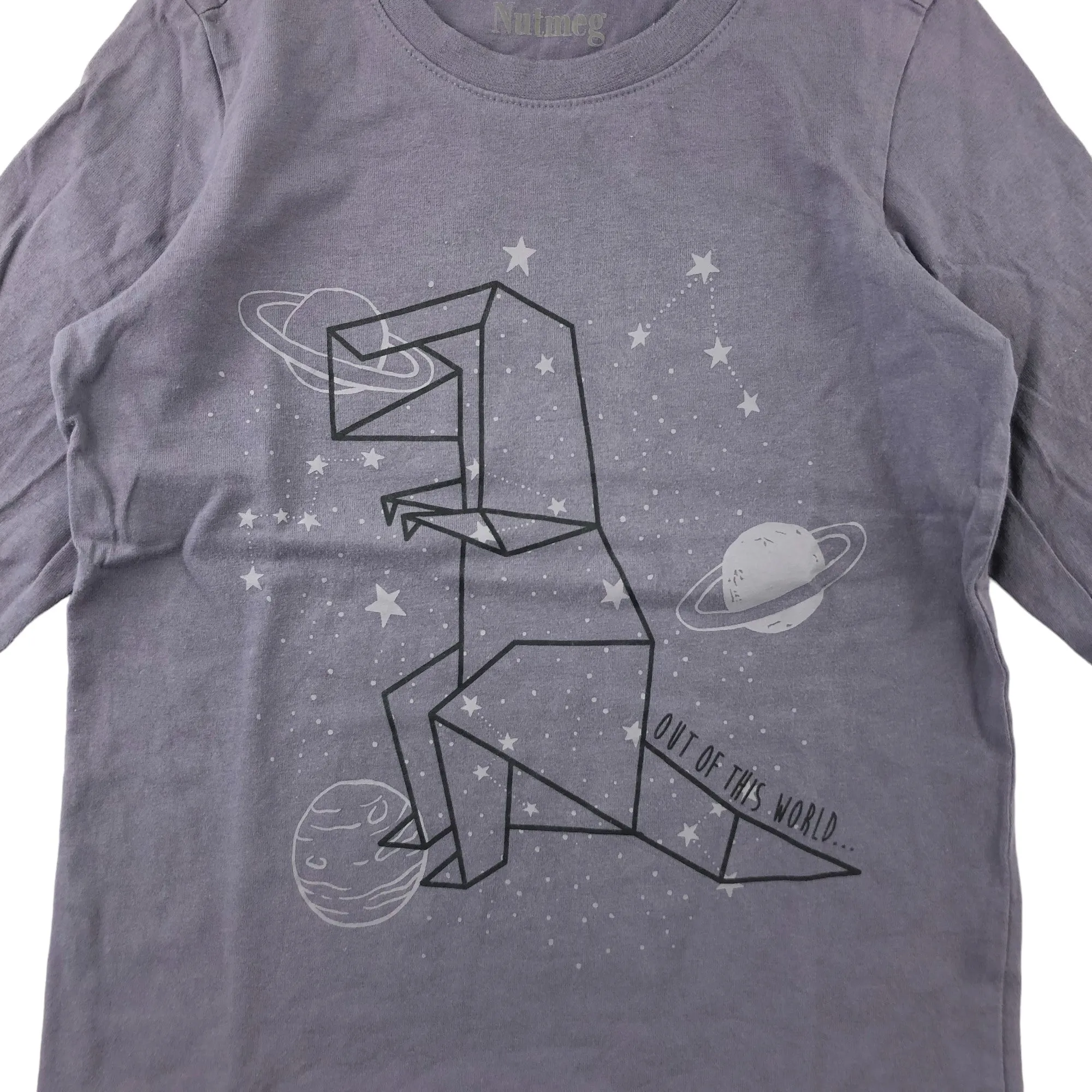 Nutmeg t-shirt 5-6 years greyish navy space dinosaur long sleeve cotton