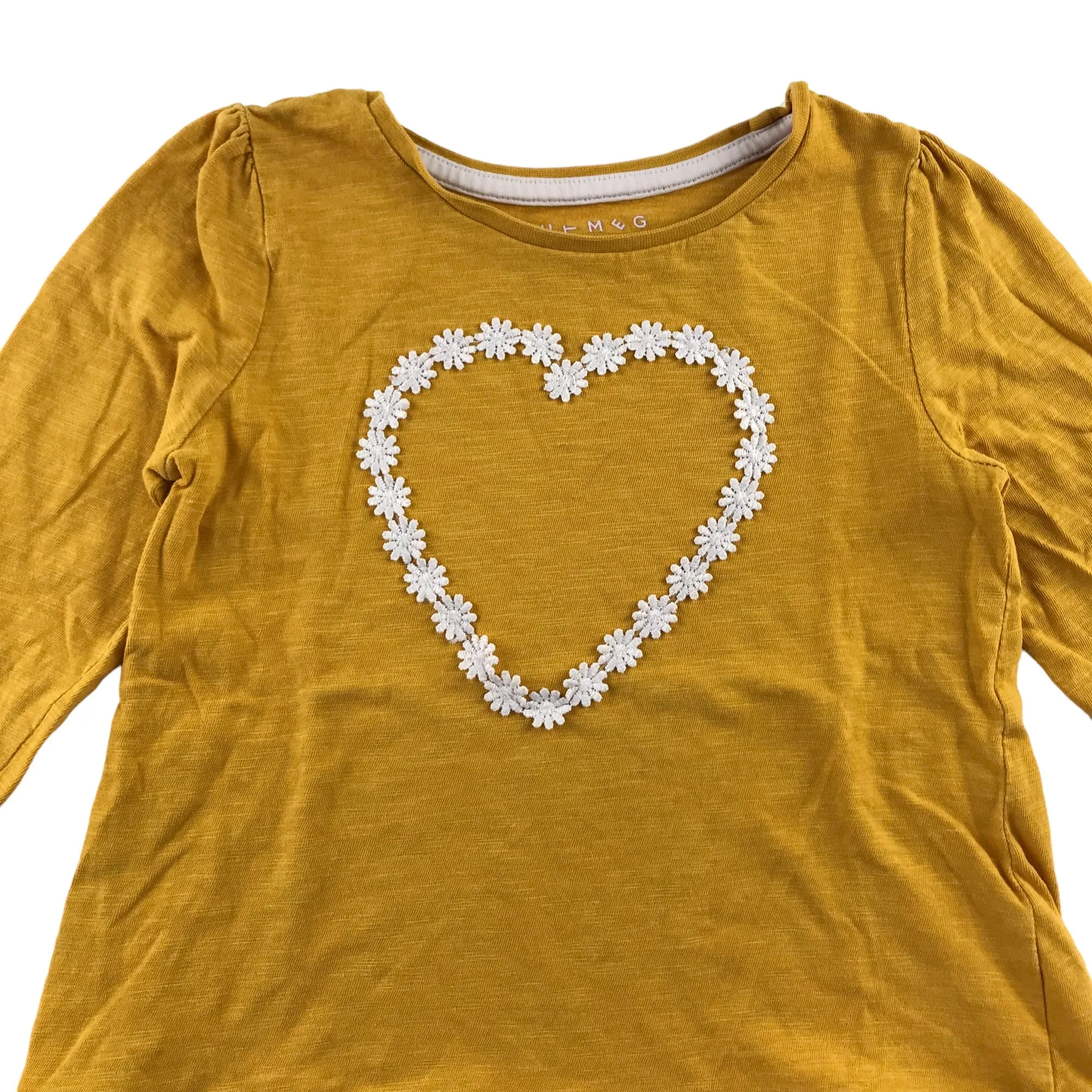 Nutmeg t-shirt 5-6 years yellow embroidered daisies love heart long sleeve cotton