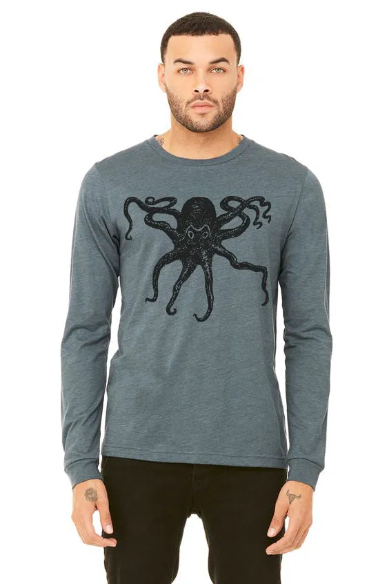 Octopus Kraken T-Shirt - Long Sleeve Unisex Heather Slate