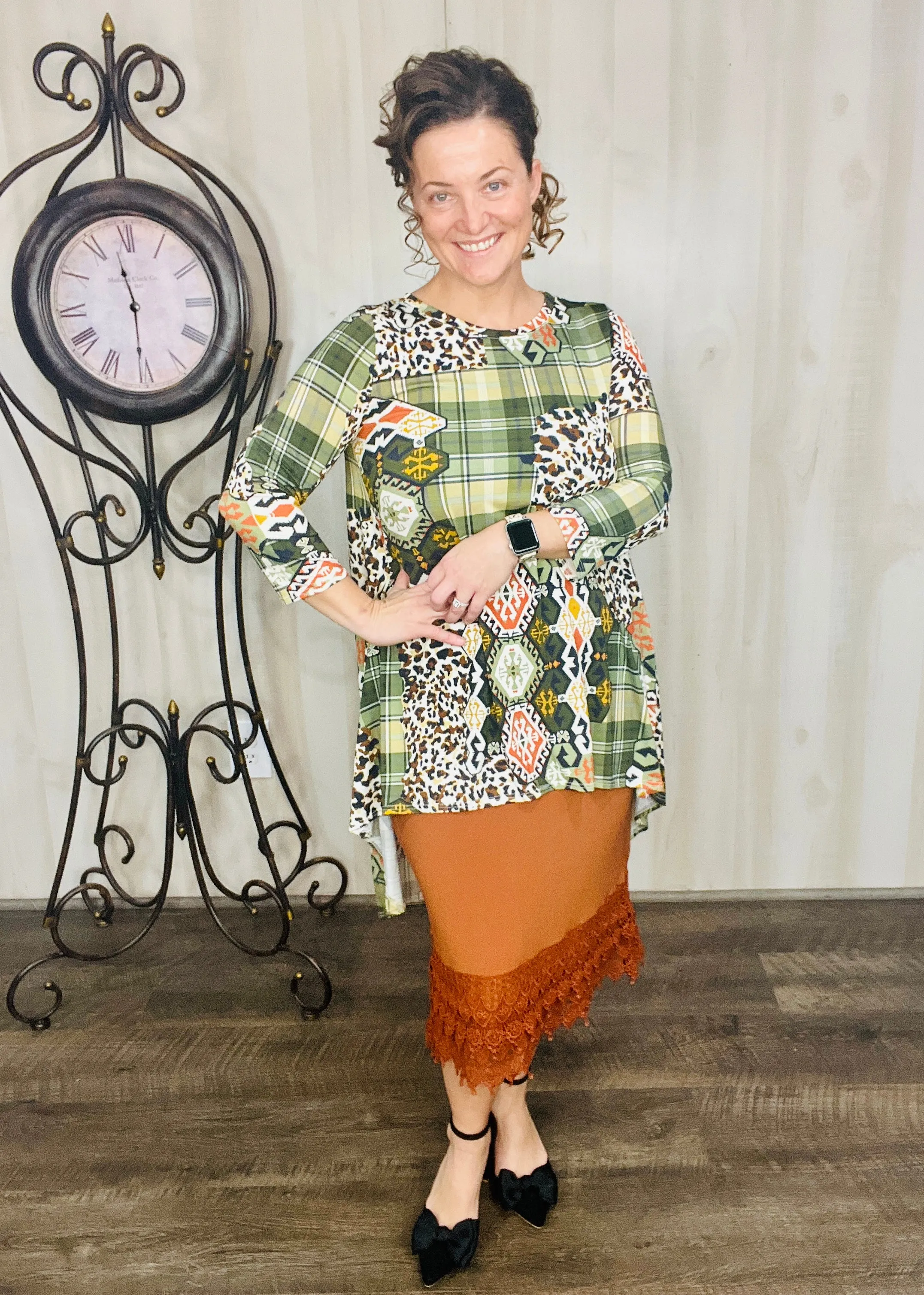 Olive Plaid & Leopard Collide Tunic