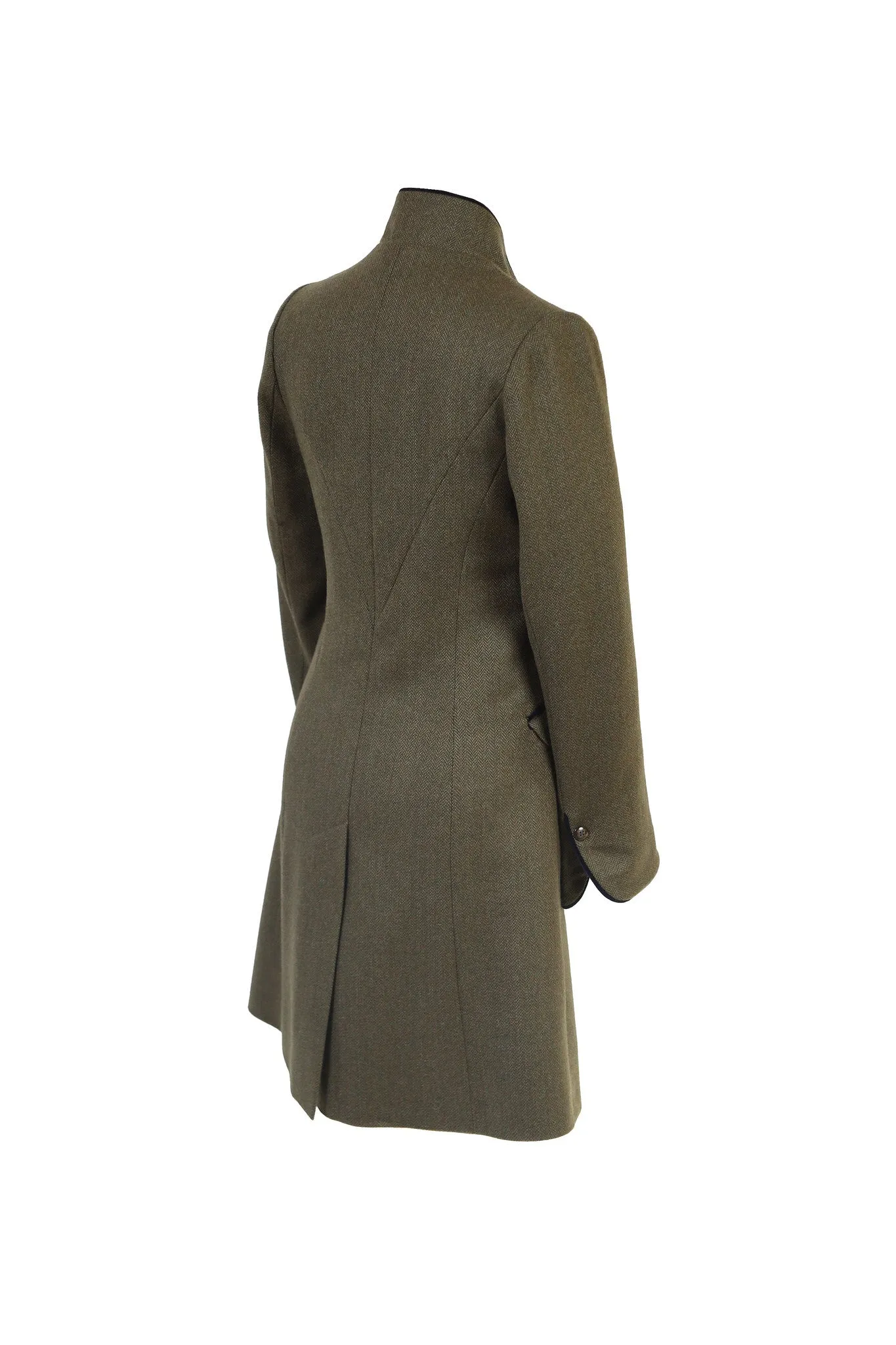 Panache | Green Herringbone Coat with tan trim