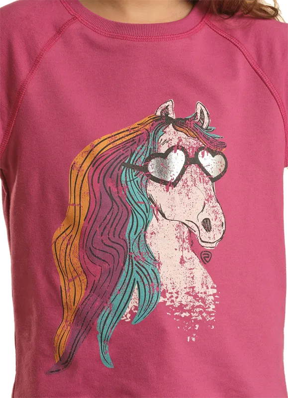 Panhandle Slim® Girl's Glam Pony Long Sleeve Graphic T-Shirt