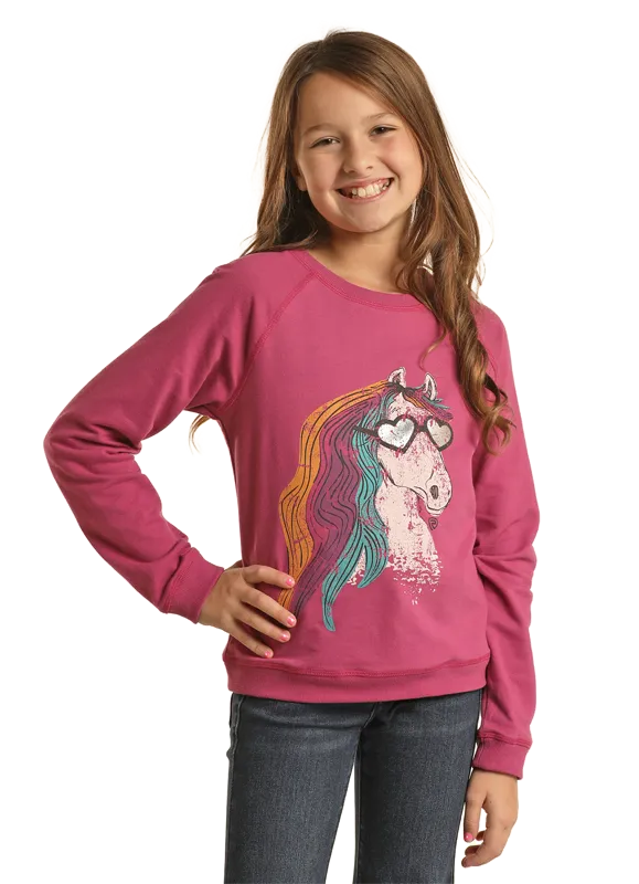 Panhandle Slim® Girl's Glam Pony Long Sleeve Graphic T-Shirt