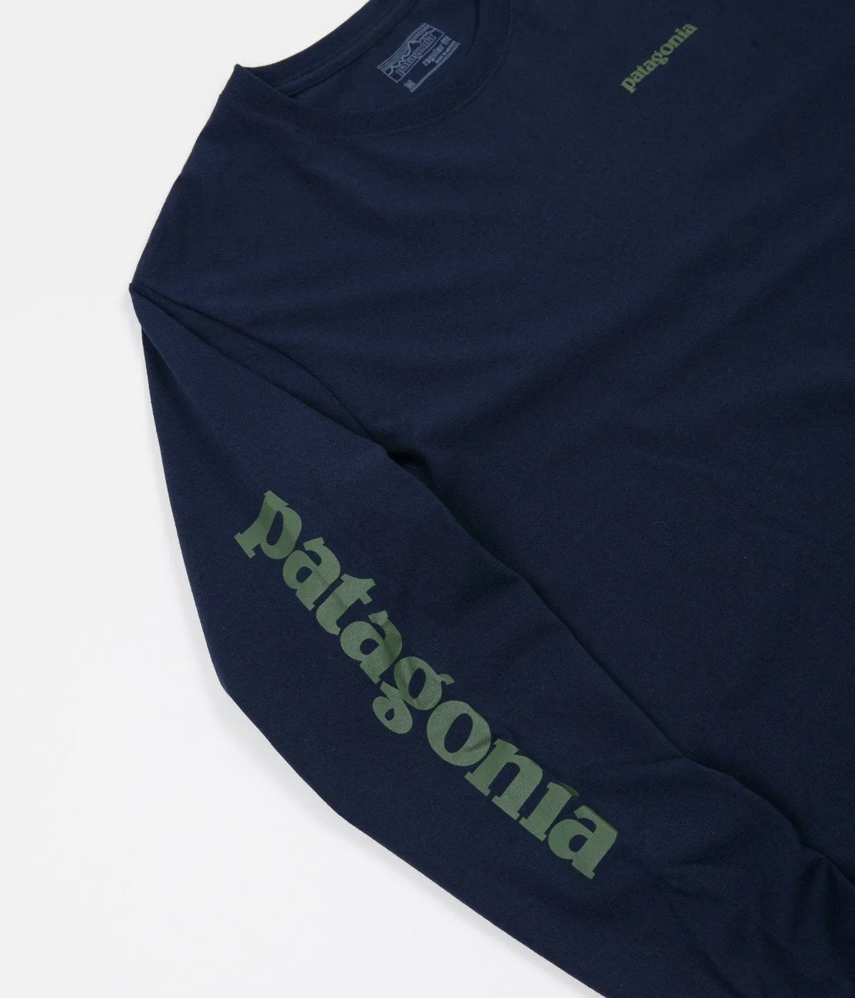 Patagonia Text Logo Long Sleeve T-Shirt - Navy Blue