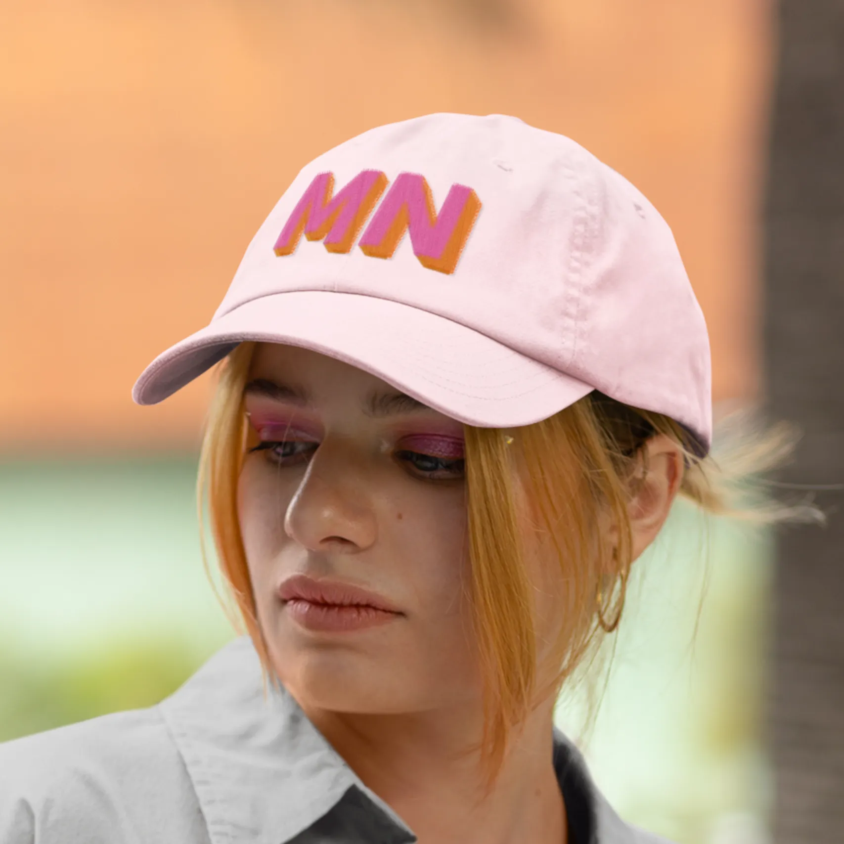 Pink Dad Hat - Pink & Orange Shadow Block Lettering