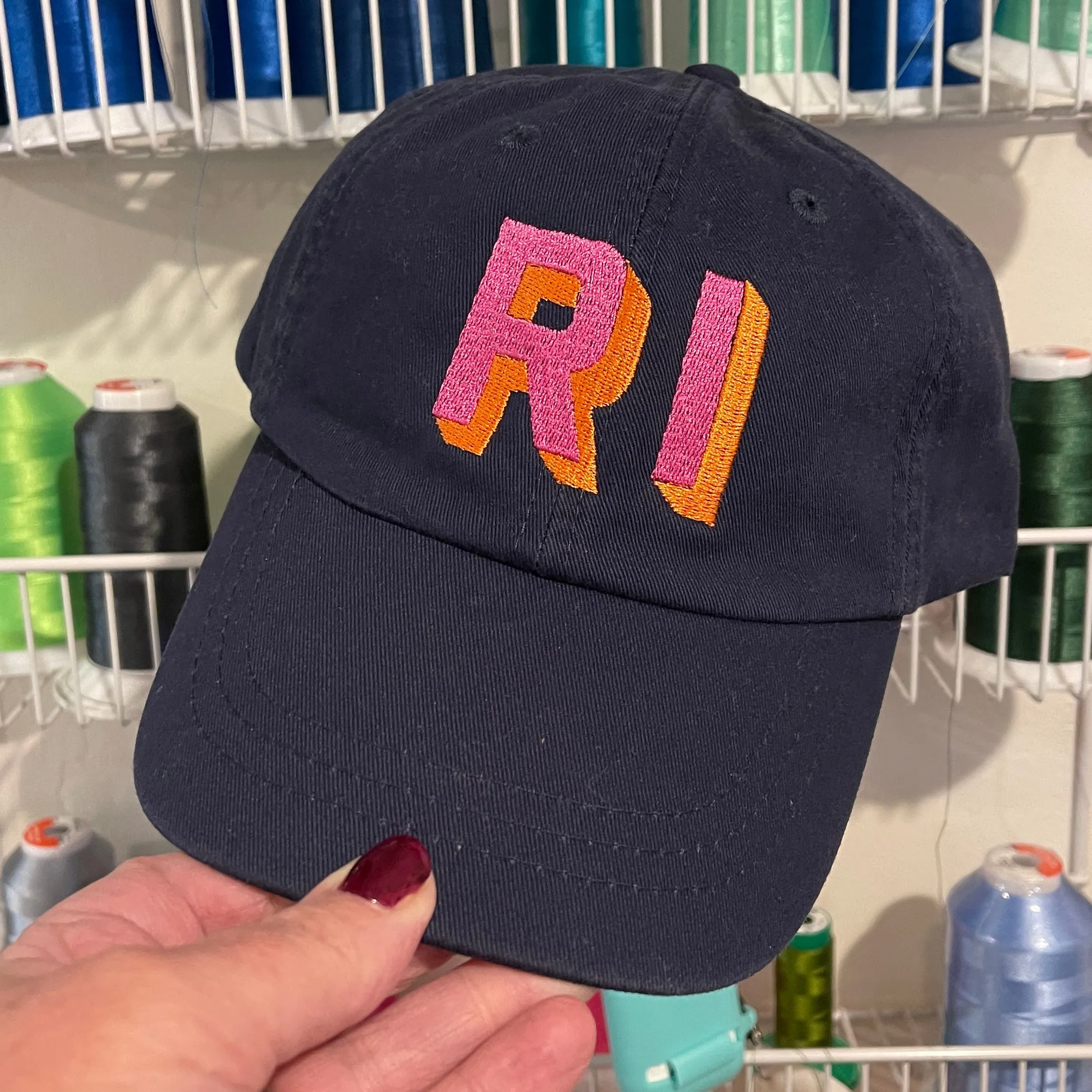 Pink Dad Hat - Pink & Orange Shadow Block Lettering