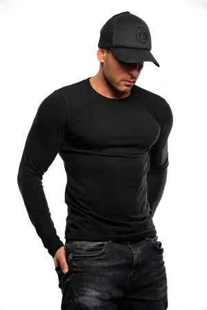 Plain Black Crew Neck Long Sleeve T-shirt