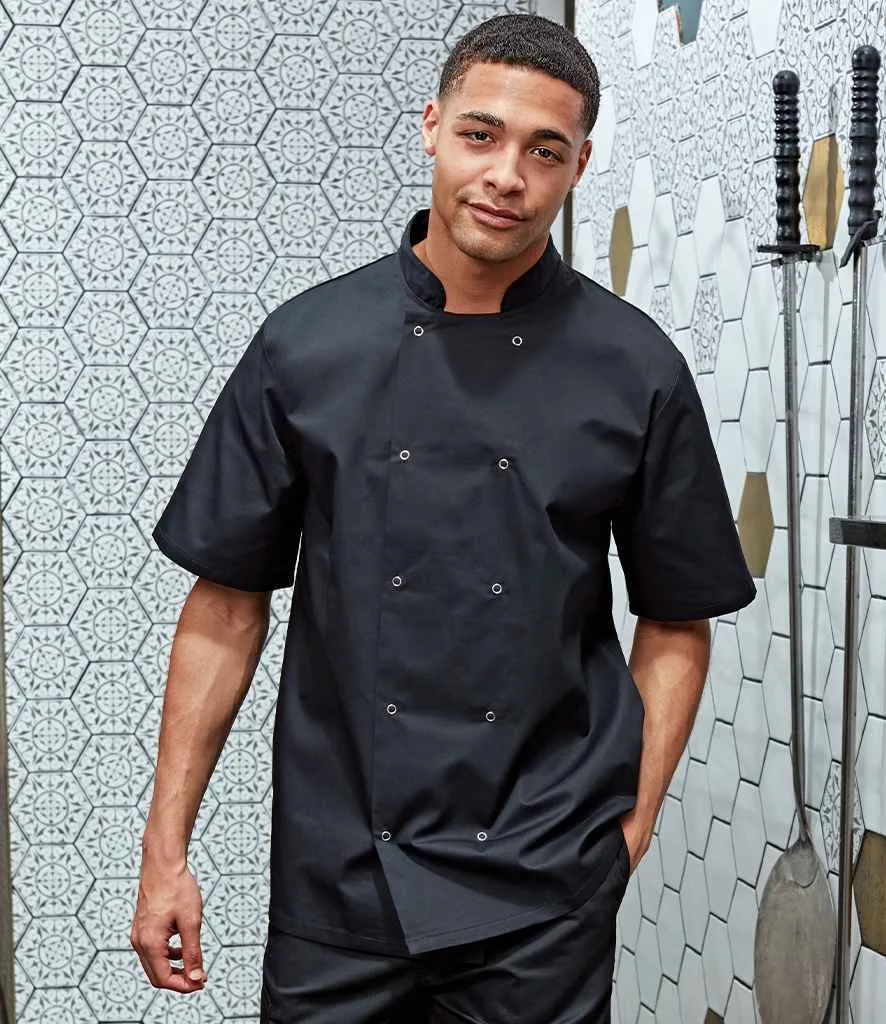 Premier Unisex Short Sleeve Stud Front Chef's Jacket